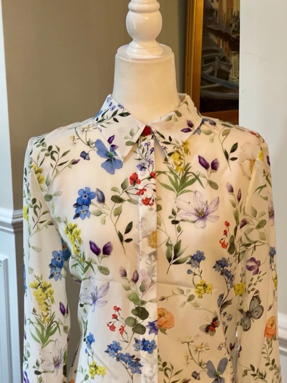 Alice + Olivia Willa Silk Floral Blouse In Twisting Vines White NWT Sz XL - Picture 8 of 15